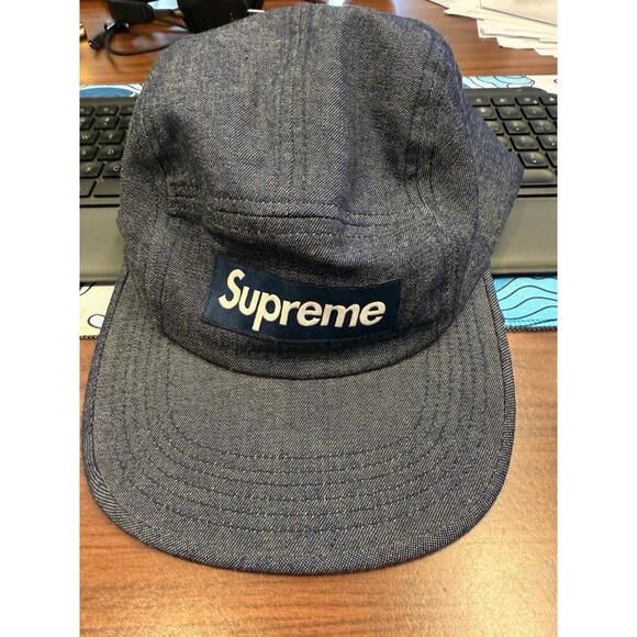 Supreme blue denim hat with croc band